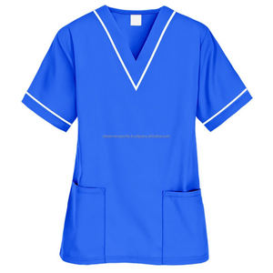 Ropa médica para mujer, 3 bolsillos, cuello en V, camisetas quirúrgicas, manga corta, uniforme médico y de enfermería elástico, Top para mujer - Product Image 3
