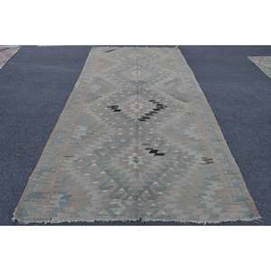 Tapis en laine turque Beige Kilim 5.4 x 10.7ft tissage plat Jacquard avec support en latex de hauteur de pile de peluche de motif abstrait - Product Image 1