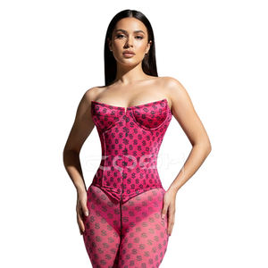 Pink Dollar Printed Bustier Corset with Matching Leggings Set | <b>Sexy</b> Fashion Waist Shaping Corset <b>Outfit</b> At Wholesale Price - Product Image 6