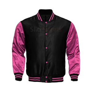 2025 OEM noir Satin col montant Letterman Baseball veste hommes violet manches chauffé hiver mode en gros - Product Image 3