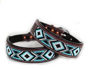 หนังแท้และลูกปัดเมล็ดแก้วปักสำหรับสุนัขทุกคนยอมรับการออกแบบที่กำหนดเองลูกปัดปลอกคอสุนัขทำด้วยมือลูกปัดปลอกคอสุนัข - Product Image 5