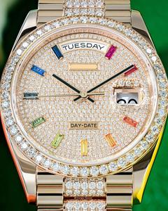 Luxe 36mm pour jour Date Hip Hop montre mécanique pour hommes artisanat qualité supérieure VVS Moissanite diamant or jaune glacé - Product Image 1