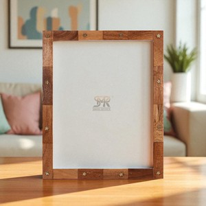 Handcrafted Bone Inlay Photo <b>Frame</b> with Starwood Pattern Brass Detail Customizable Sizes - Product Image 3