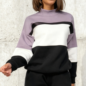 Pull long oversize d'hiver à col montant pour femme, en molleton de coton doux personnalisé avec broderie - Product Image 1