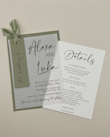 Ensemble d'invitations de mariage en vélin vert sauge de luxe, cartes personnalisées « Save the Date » avec enveloppe pour mariage, fête prénuptiale, événement