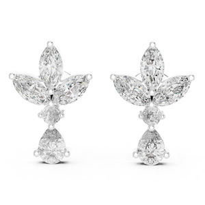 Pendientes de compromiso de oro blanco de 14 quilates |   Anillo de Lujo para Mujer con Diamantes en Forma de Pera, Redondos y Marquise, Certificado para Bodas y Aniversarios - Product Image 1