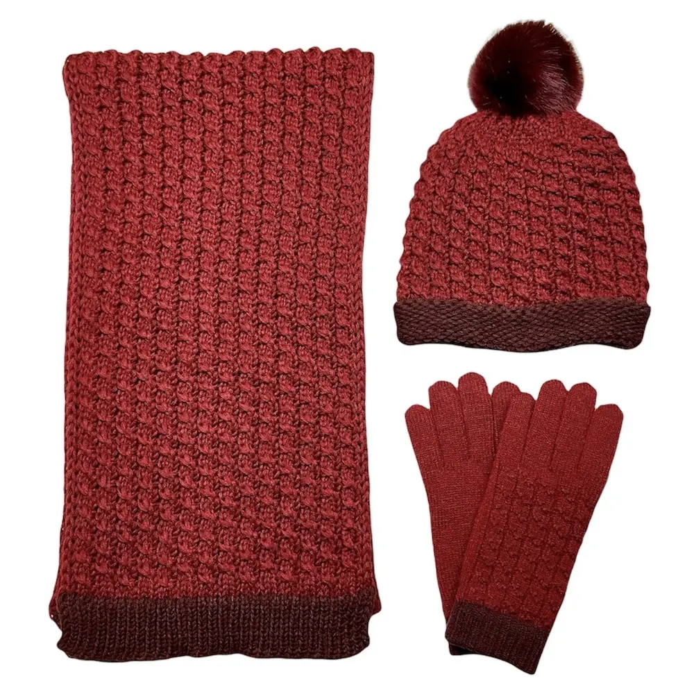 Cable knitted Winter warm women scarf hat   glove sets