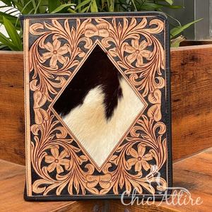 Custom Hand Tooled Leather Zipper Padfolio Folder A4 Notebook Cover Agenda Planner Cowhide Padfolio Organizer with 3 Ring Binder - Product Image 1