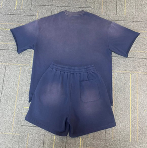 Ensemble 2 pièces en coton respirant à la mode pour hommes, t-shirt décontracté et short de survêtement court - Product Image 2