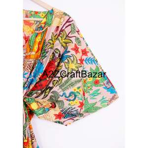 Bata Larga de Algodón Indio para Mujer con Estampado Floral Digital, Cuello en V, Cinturón, Mangas Tres Cuartos, Lavable a Máquina, Diseño Y2K - Product Image 4