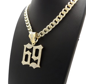 จี้ทองคำเพชรแท้ฮิปฮอป69ตัวเลข,สร้อยคอ Unisex พร้อมกล่องขนาด10มม. 18นิ้วสลักเกลียวโซ่คิวบา - Product Image 2