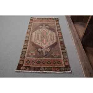 พรมเนื้อหยาบสไตล์วินเทจสำหรับห้องโถงพรมยางลายแอบสแตรกแบบเย็บด้วยผ้าขนสัตว์ผืนใหญ่สีเบจสีน้ำตาล1.4x3.1ft สำหรับห้องนั่งเล่น - Product Image 2