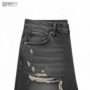 Shorts en jean délavé pour shorts en jean OEM, shorts en jean délavé décontractés pour hommes, style streetwear, taille à cordon de serrage, pour personnalisation - Product Image 4