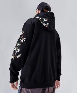 Streetwear Hommes Fleur Brodée Lourd 100% Coton Respirant Pocket Pullover Hoodies - Product Image 2