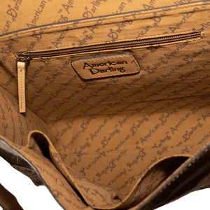 กระเป๋าสะพายข้างสไตล์โบฮีเมียนสำหรับผู้หญิงกระเป๋าหนังกลับสีน้ำตาลวินเทจทำด้วยมือลายดอกไม้สไตล์ตะวันตก - Product Image 4