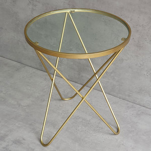 Modern Farmhouse Round <b>Side</b> <b>Table</b> 40cm with V-Shaped Iron Legs and Glass Top Decorative Living Room Furniture-SST033 - Product Image 6