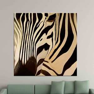 Obra de arte abstracta en lienzo con estampado de cebra: diseño moderno con marco dorado, lienzo envuelto - Product Image 1