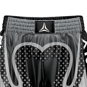 Pantalones Cortos Deportivos Unisex Healy, Impresión por Transferencia de Calor, Secado Rápido, Poliéster Elástico, Negro Gris, Logotipo Frontal, Artes Marciales para Adultos - Product Image 3