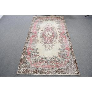 Vintage Area Rug 3.6x7 ft, Red <b>Brown</b> Check Rug <b>Wool</b> - Product Image 3