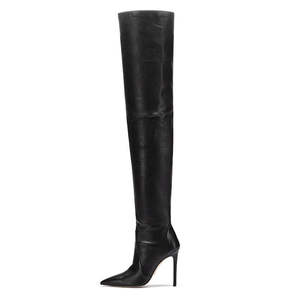 Bottes de neige pour femmes en PU à talon haut, au-dessus du genou, à bout carré, avec fermeture éclair et fonction rehausseur de taille, style été - Product Image 1