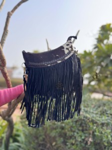 Cowhide Fur Leather Fringe Handbag New Arrival Western Stylish <b>Women</b> Suede Leather Purse for <b>Women</b> Multi Purpose Handbag - Product Image 4