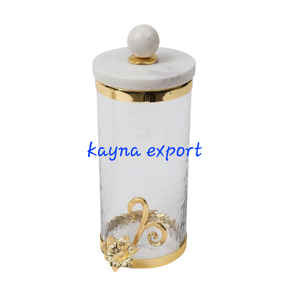 Cylindre conçu sur mesure en acier inoxydable écologique alimentaire boîte de conserve couvercle poli or blanc fleur branche couvercle en verre - Product Image 2