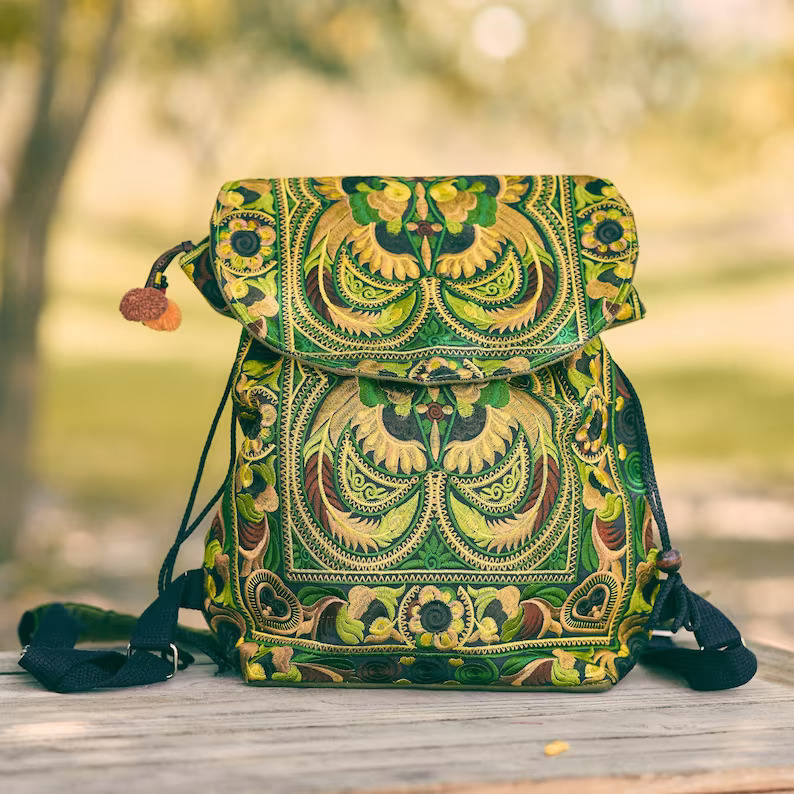 Unisex Tribal Embroidered Backpack from Thailand