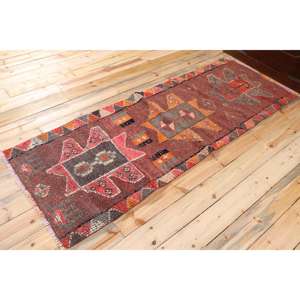 2.7x7.2 ft Vintage Rug, Turkish <b>Runner</b> Rug, <b>Red</b> Orange Polka dot Rug - Product Image 2