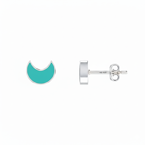 Pendientes de Plata de Ley 925 de Primera Calidad con Perla de Agua Salada y Turquesa Comprimida en Forma de Luna Azul, Engaste de Bisel, Regalo de Boda Moderno - Product Image 1