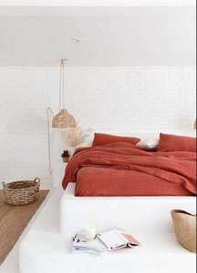 300TC Stonewashed Cotton 3Pcs Solid <b>Red</b> Boho Duvet Cover <b>Set</b> King Size Quilt <b>Bedding</b> with 2 Pillow Cases for Home Hotel Use - Product Image 2