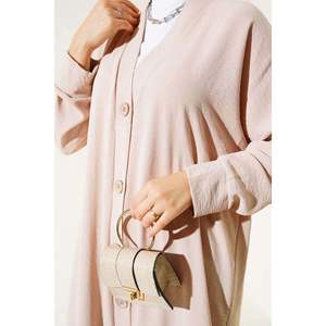 Aerobin <b>Beige</b> <b>Long</b> <b>Cardigan</b> with Buttons on the Front - Product Image 2
