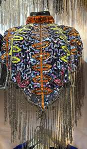 Robe de soirée luxueuse, élégante et stylée, broderie, tissu en poly-maille, cape perlée, tissu en mousseline, sequins, glands, perles, cristaux, clubs - Product Image 4