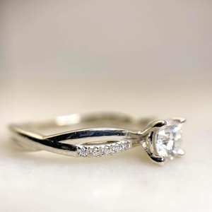 6mm Round Cut Diamond Minimalist Engagement <b>Ring</b> | Twisted Pave Band Prong Setting | <b>925</b> <b>Silver</b> or 18K Gold Plated - Product Image 6