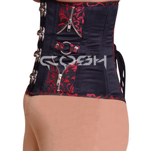Black Satin With Floral Brocade <b>Corset</b> With Swing Clasps and Side Zippers - Product Image 3