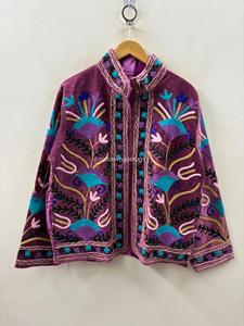 Chaqueta de Terciopelo Bordada Estilo Bohemio con Cuello Mandarín, Manga Larga, Estampado Floral, Ropa de Abrigo Otoñal para Mujer, Talla Grande - Product Image 1