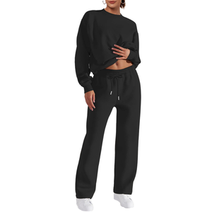 Otoño moda logotipo personalizado ropa Casual moda 2 piezas conjunto Jogger sudadera de gran tamaño pantalones de chándal conjunto de piezas de chándal Mujer - Product Image 1