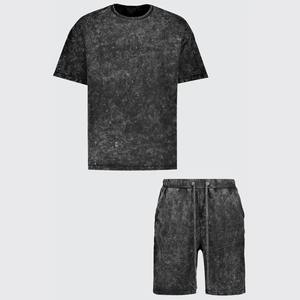 Ensemble short d'été pour hommes de haute qualité personnalisé OEM 100% coton lavé à l'acide High Street Hip Hop T Shirt avec sérigraphie - Product Image 3