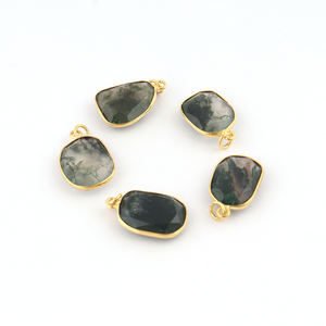 Conector de bisel de ágata de musgo Natural, conector colgante de fianza única, colgante de dijes diy para fabricación de joyas - Product Image 5