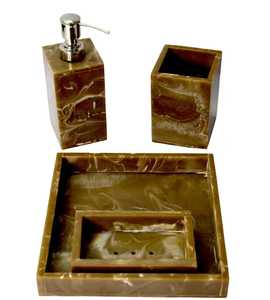 Juego de Baño Moderno de Cinco Piezas de Resina, Redondo, Ecológico e Impermeable, con Dispensador de Jabón, Portacepillos de Dientes y Bandeja - Product Image 6