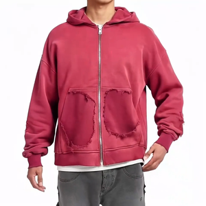 Men Custom Acid Wash Zip up <b>Hoodies</b> Oversized Heavyweight 100% Cotton Vintage Streetwear Drop Shoulder Distressed Print Hoodie - Product Image 1