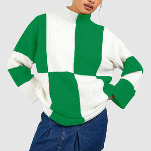 Pull pour femme personnalisé ODM/OEM, dernier design patchwork, tricot pour femmes, pull en jacquard intarsia ample - Product Image 2