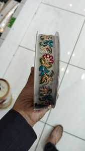 Custom made floral designed embroidered laces on white <b>net</b> base <b>fabric</b> with sequence work in 1.25 inch width for resale purposes - Product Image 6