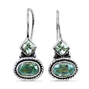 Boucles d'oreilles en argent 925 avec pierre précieuse verte, bijoux à la mode pour femmes, cadeau - Product Image 1