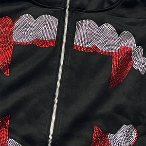 Automne Mode Punk Gothique Grunge Strass Dents Zip Up Hoodies À Manches Longues Manteau Sweat Veste Streetwear - Product Image 3