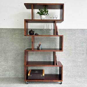 KS68200 Bibliothèque à 5 niveaux en bois d'acacia 80x30x160cm avec roulettes, design moderne et minimaliste portable pour la maison, le bureau ou l'hôtel - Product Image 5