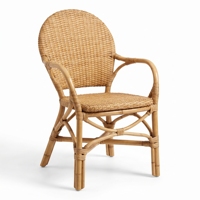 Chaise de salle à manger en rotin moderne et durable avec accoudoirs et pieds, design minimaliste, écologique, mobilier d'intérieur/extérieur stable