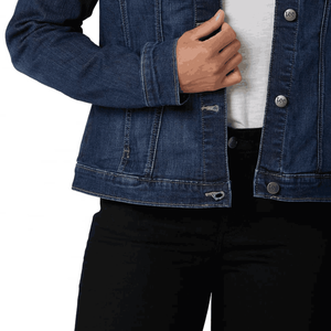 Veste en jean recadrée à la mode pour femmes avec logo brodé à manches longues clouté de grandes perles en coton imprimé - Product Image 4