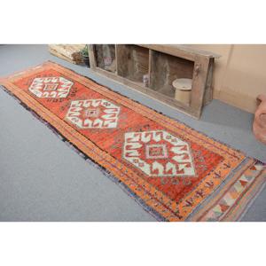 Turkish Vintage Rug, 3.1x11.4 ft <b>Runner</b> Rug, <b>Red</b> Herki Camouflage Rug - Product Image 3