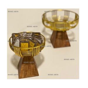 Ensemble de 3 bols à dessert de tailles différentes, forme ronde, en bois décoratif avec support en aluminium par Home Arts - Product Image 6