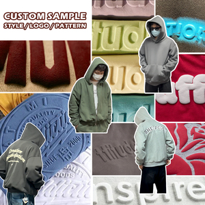 Luxe uni 600gsm blanc épais coton épais 100% mélange français éponge à capuche recadrée Double fermeture éclair personnalisé fermeture éclair sweats à capuche - Product Image 5